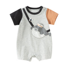 Dave&Bella Baby Boys Summer Cute Cartoon Print Short Sleeve Stretchable Soft Rompers