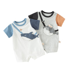 Dave&Bella Baby Boys Summer Cute Cartoon Print Short Sleeve Stretchable Soft Rompers