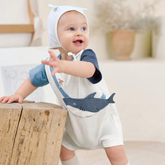 Dave&Bella Baby Boys Summer Cute Cartoon Print Short Sleeve Stretchable Soft Rompers