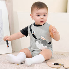 Dave&Bella Baby Boys Summer Cute Cartoon Print Short Sleeve Stretchable Soft Rompers