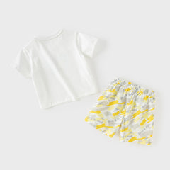 Dave&Bella Summer Toddler Boys Yellow Round Collar Daily Comfortable Breathable Sets