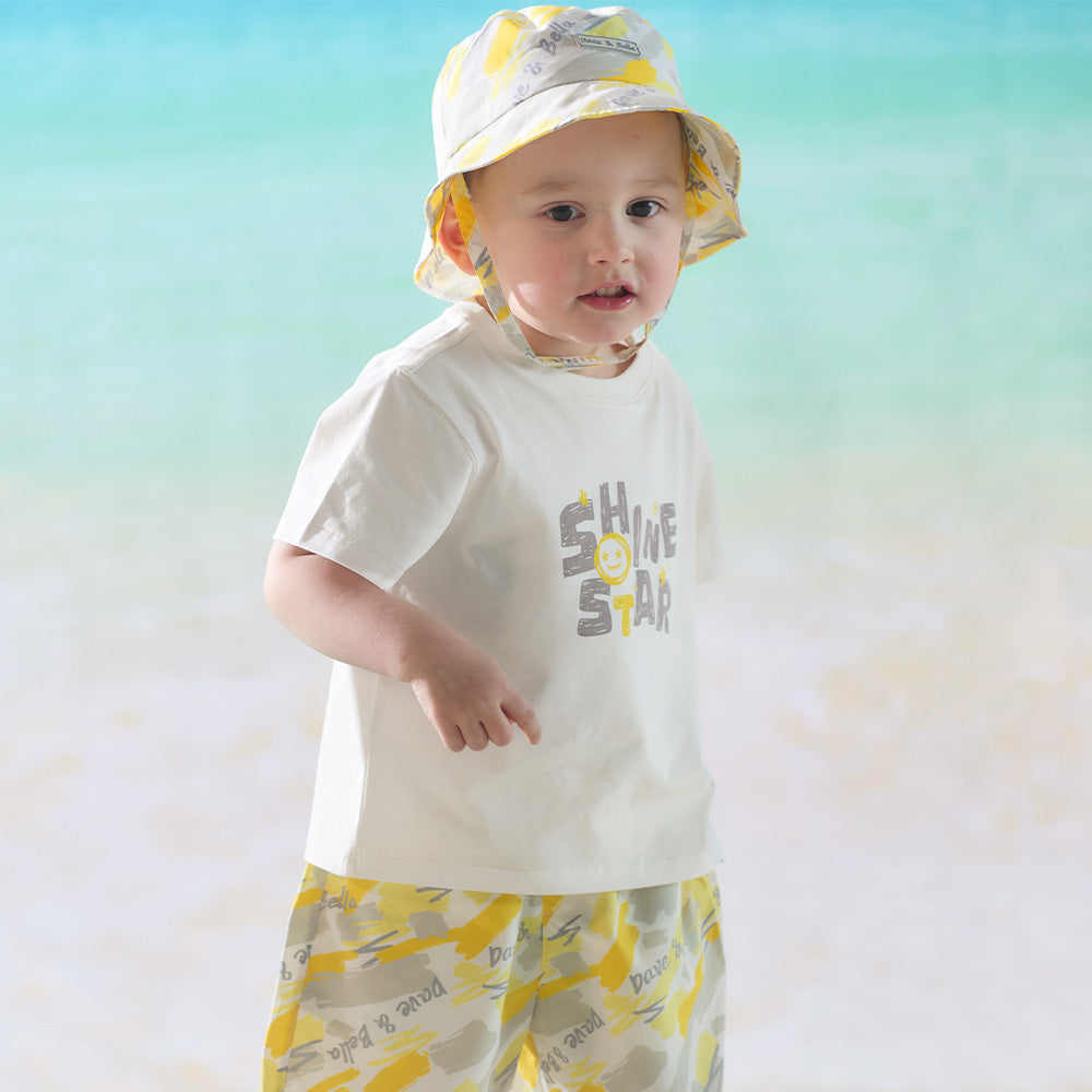 Dave&Bella Summer Toddler Boys Yellow Round Collar Daily Comfortable Breathable Sets