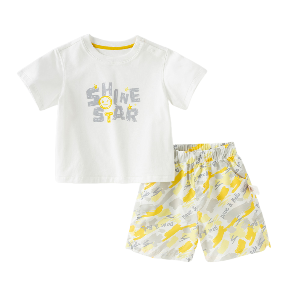 Dave&Bella Summer Toddler Boys Yellow Round Collar Daily Comfortable Breathable Sets
