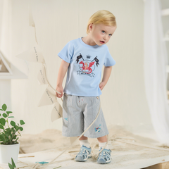 Dave&Bella Summer Toddler Boys Sky Blue Short Sleeve Lightweight Casual T-shirts