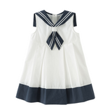 Dave&Bella Summer Toddler Girls White Preppy Soft Sleeveless Naval Collar Dress (Copy)-1