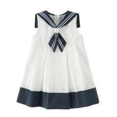 Dave&Bella Summer Toddler Girls White Preppy Soft Sleeveless Naval Collar Dress