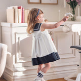 Dave&Bella Summer Toddler Girls White Preppy Soft Sleeveless Naval Collar Dress (Copy)-1