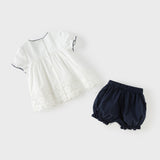 Dave&Bella Summer Toddler Girls White Cotton Design Comfortable Casual Top Shorts Sets