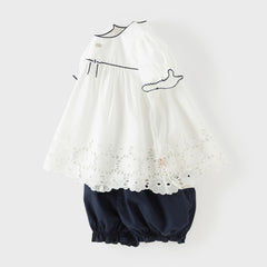 Dave&Bella Summer Toddler Girls White Cotton Design Comfortable Casual Top Shorts Sets