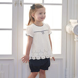 Dave&Bella Summer Toddler Girls White Cotton Design Comfortable Casual Top Shorts Sets