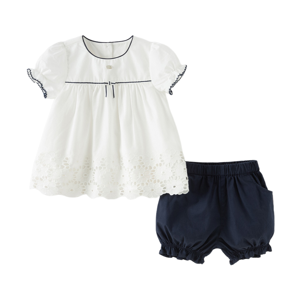 Dave&Bella Summer Toddler Girls White Cotton Design Comfortable Casual Top Shorts Sets