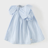 Dave&Bella Summer Toddler Girls Blue White Striped Round Collar Soft Casual Birthday Dress