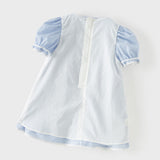 Dave&Bella Summer Toddler Girls Blue White Striped Round Collar Soft Casual Birthday Dress
