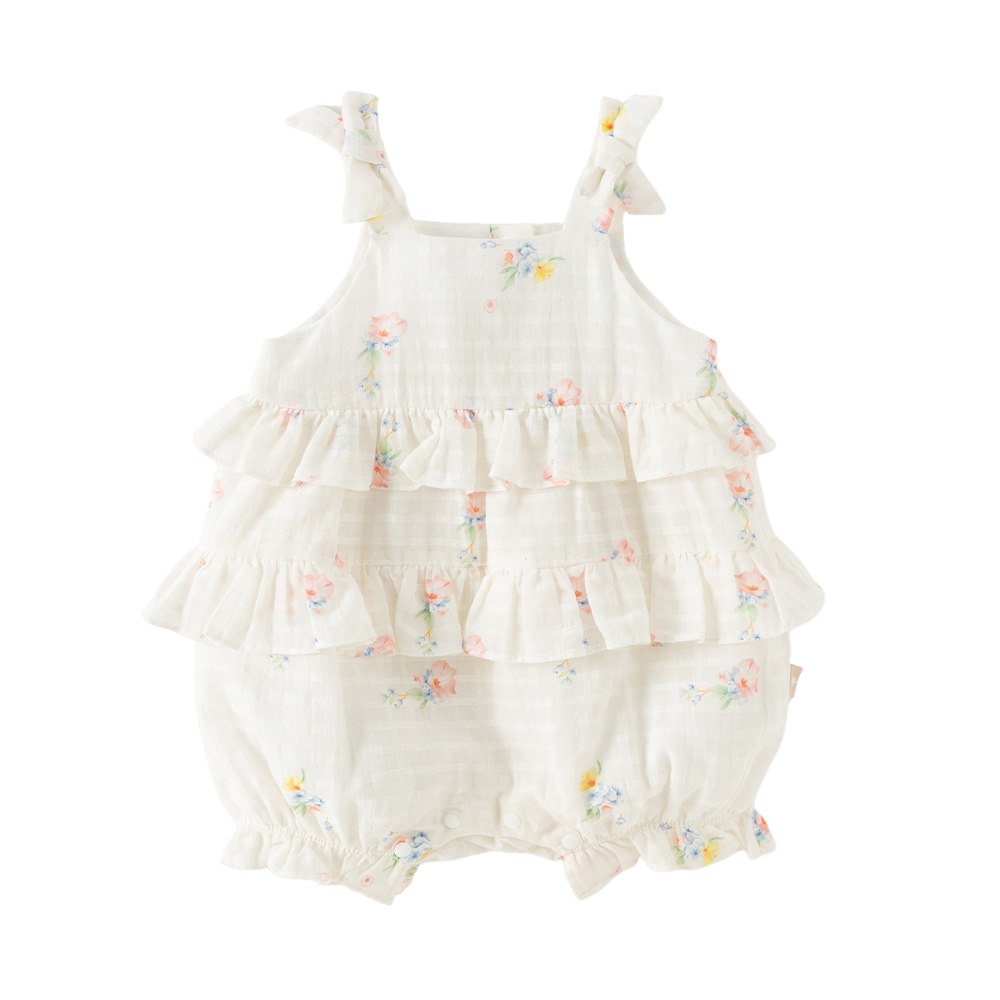 Dave&Bella Summer Baby Girls Floral Print Adorable Cotton Soft Casual Lightweight Romper
