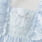 Dave&Bella Summer Toddler Girls Blue Sleeveless Breathable Cute Embroidered Outfit Sets