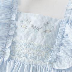 Dave&Bella Summer Toddler Girls Blue Sleeveless Breathable Cute Embroidered Outfit Sets