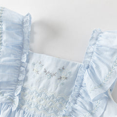 Dave&Bella Summer Toddler Girls Blue Sleeveless Breathable Cute Embroidered Outfit Sets