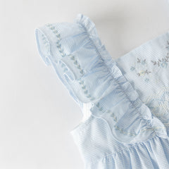 Dave&Bella Summer Toddler Girls Blue Sleeveless Breathable Cute Embroidered Outfit Sets