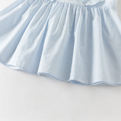 Dave&Bella Summer Toddler Girls Blue Sleeveless Breathable Cute Embroidered Outfit Sets