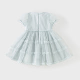 Dave&Bella Summer Toddler Girls Lake Blue Short Sleeve Casual Mesh Birthday Dress