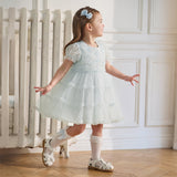 Dave&Bella Summer Toddler Girls Lake Blue Short Sleeve Casual Mesh Birthday Dress