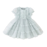 Dave&Bella Summer Toddler Girls Lake Blue Short Sleeve Casual Mesh Birthday Dress