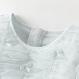 Dave&Bella Summer Toddler Girls Lake Blue Short Sleeve Casual Mesh Birthday Dress
