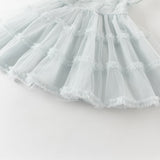 Dave&Bella Summer Toddler Girls Lake Blue Short Sleeve Casual Mesh Birthday Dress