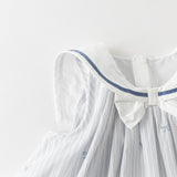 Dave&Bella Summer Toddler Girls Bow Print White Blue Striped Party Soft A-line Dress (Copy)-1