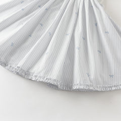 Dave&Bella Summer Toddler Girls Bow Print White Blue Striped Party Soft A-line Dress