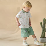 Dave&Bella Summer Toddler Boys Green/Print Comfortable Casual Straight-leg Wide Shorts