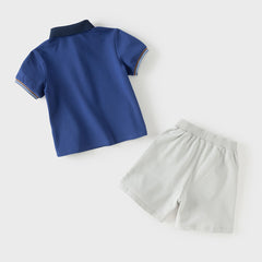 Dave&Bella Summer Toddler Boys Daily Blue Polo Collar Comfortable Outfit Sets