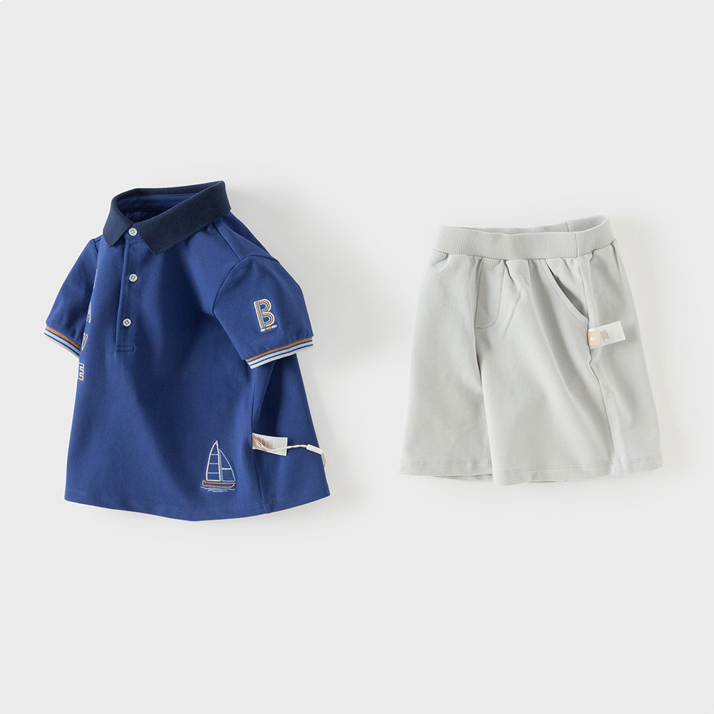 Dave&Bella Summer Toddler Boys Daily Blue Polo Collar Comfortable Outfit Sets
