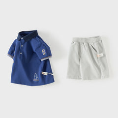 Dave&Bella Summer Toddler Boys Daily Blue Polo Collar Comfortable Outfit Sets