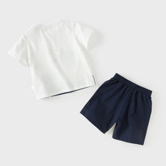 Dave&Bella Summer Toddler Boys White Short Sleeve Soft Cotton Holiday Outfit Sets