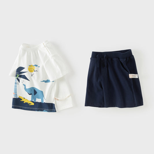 Dave&Bella Summer Toddler Boys White Short Sleeve Soft Cotton Holiday Outfit Sets