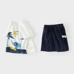 Dave&Bella Summer Toddler Boys White Short Sleeve Soft Cotton Holiday Outfit Sets