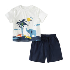 Dave&Bella Summer Toddler Boys White Short Sleeve Soft Cotton Holiday Outfit Sets