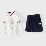 Dave&Bella Summer Toddler Boys College-style White Polo Collar Stretchable Outfit Sets