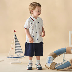 Dave&Bella Summer Toddler Boys College-style White Polo Collar Stretchable Outfit Sets