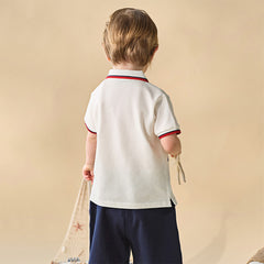 Dave&Bella Summer Toddler Boys College-style White Polo Collar Stretchable Outfit Sets