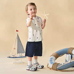 Dave&Bella Summer Toddler Boys College-style White Polo Collar Stretchable Outfit Sets