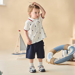 Dave&Bella Summer Toddler Boys College-style White Polo Collar Stretchable Outfit Sets