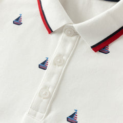 Dave&Bella Summer Toddler Boys College-style White Polo Collar Stretchable Outfit Sets