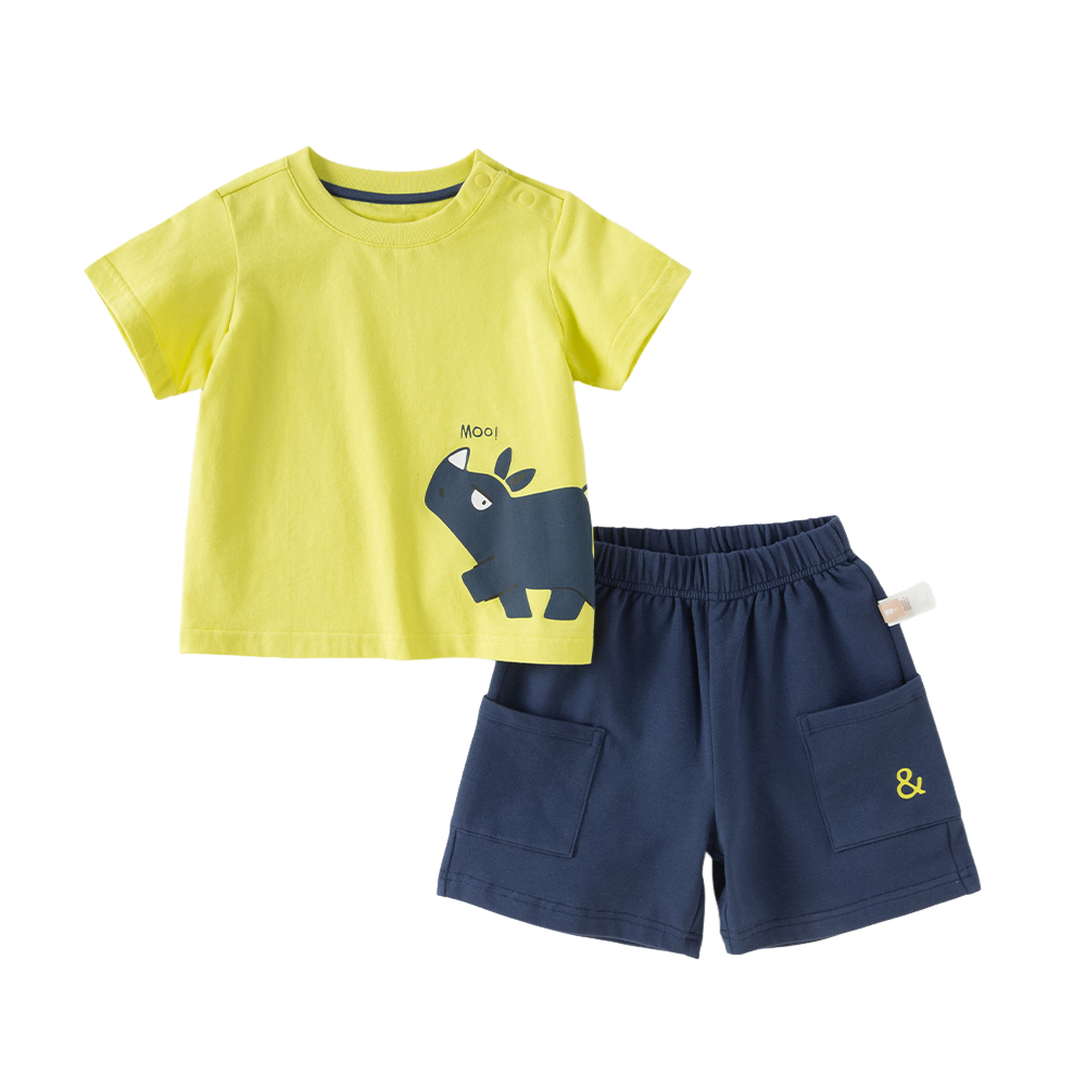 Dave&Bella Summer Toddler Boys Green Animal Print Casual Comfortable Top Shorts Sets