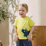 Dave&Bella Summer Toddler Boys Green Animal Print Casual Comfortable Top Shorts Sets
