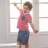 Dave&Bella Toddler Boys Summer Red Striped Breathable Cotton Everyday Outfit Sets