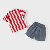 Dave&Bella Toddler Boys Summer Red Striped Breathable Cotton Everyday Outfit Sets