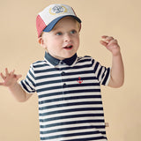 Dave&Bella Toddler Boys Summer College-style Blue White Striped Breathable Outfit Sets