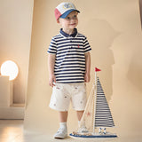 Dave&Bella Toddler Boys Summer College-style Blue White Striped Breathable Outfit Sets